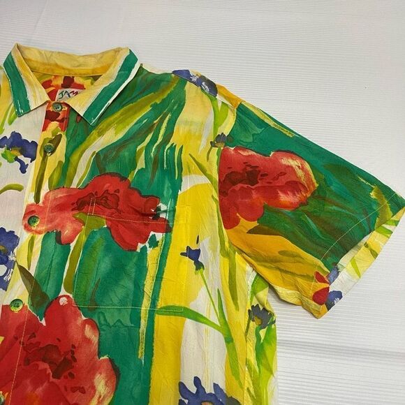 Jams World Hawaiian Floral Short Sleeve Button Up Shirt Size Large - Picture 7 of 10